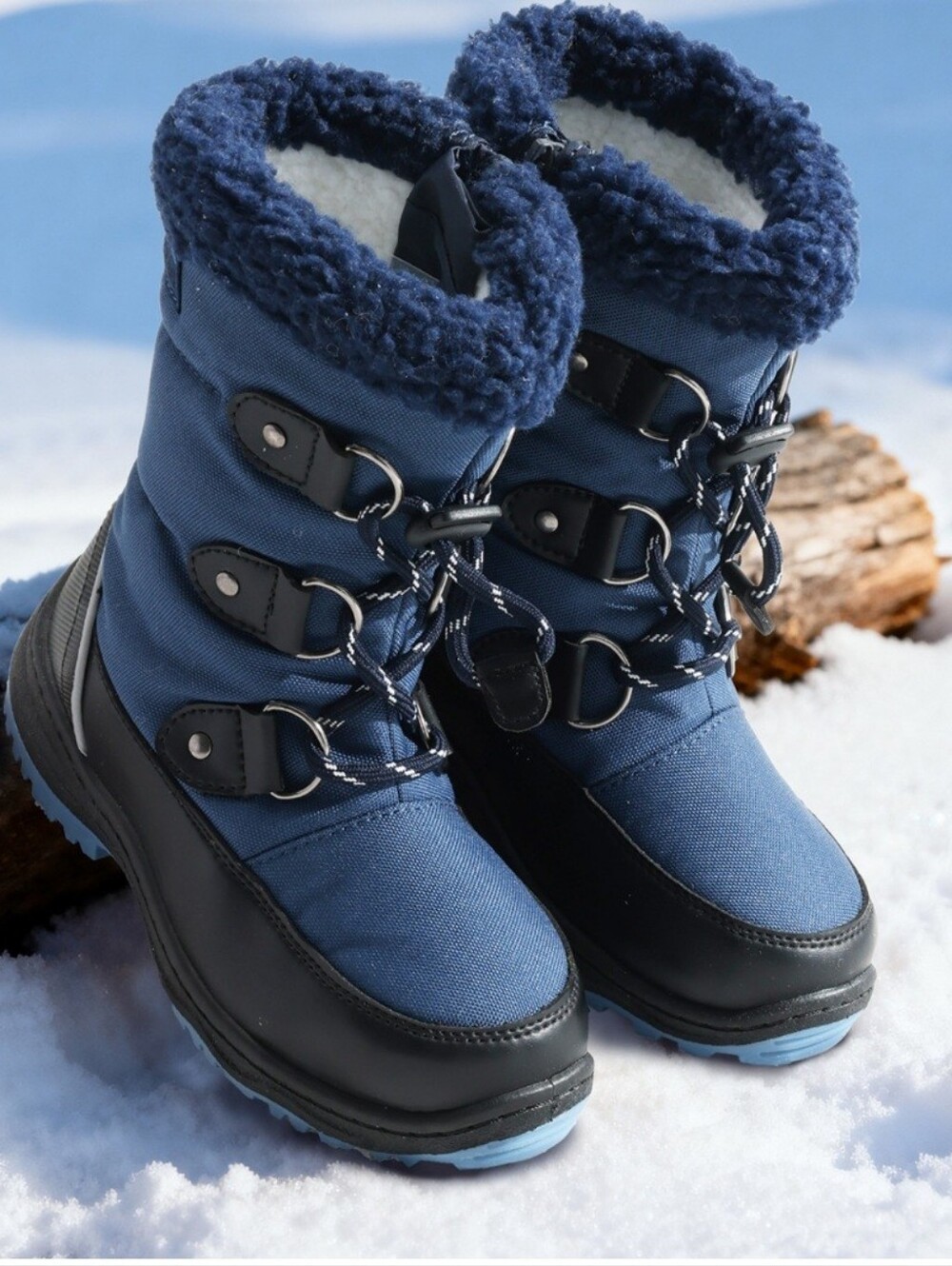 Dream Pairs Boys Navy Blue Faux-Fur Lace-Up Winter Boots